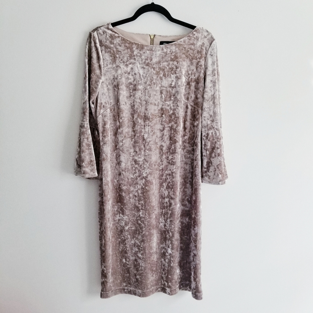 RN Studio Cream Crushed Velvet Bell Sleeve Dress